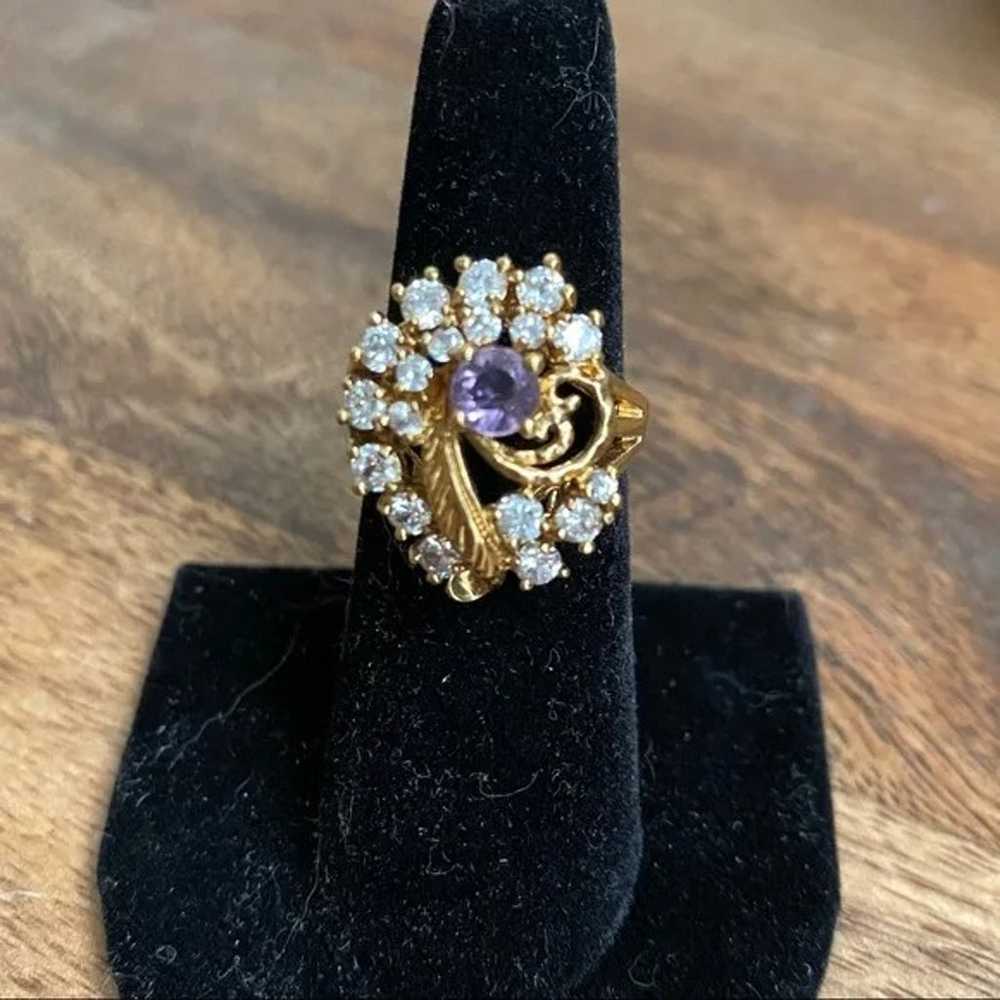 NWOT 14k Gold Plated Ring with Purple & Clear Sto… - image 7