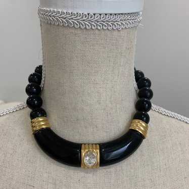 Vintage Diamond black beaded necklace - image 1