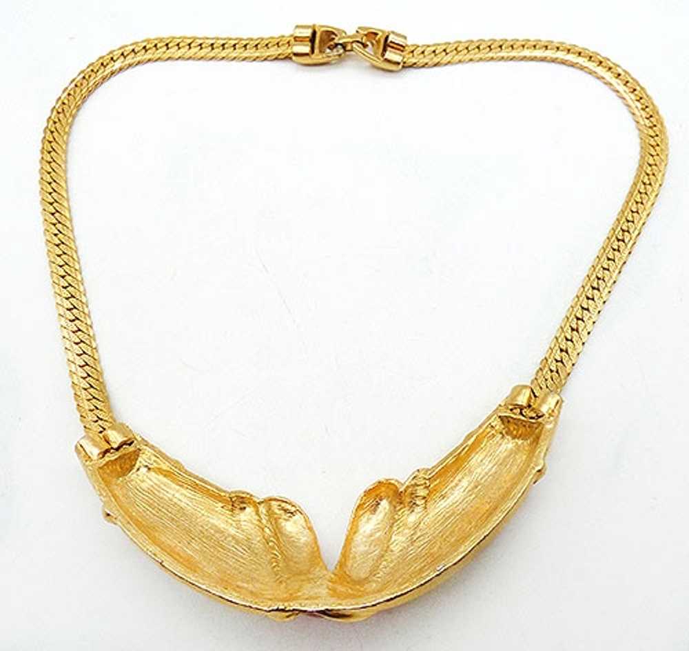 Red Enamel Matte Gold Tone Necklace - image 4