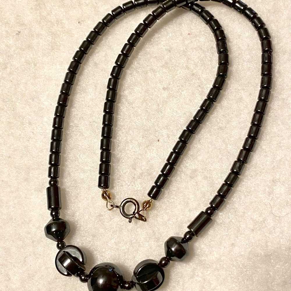 Hematite Beaded Necklace Unique Beads In Front 18… - image 1