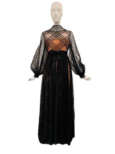 Vintage Custom Made Black Empire Waist Lace Ballgo