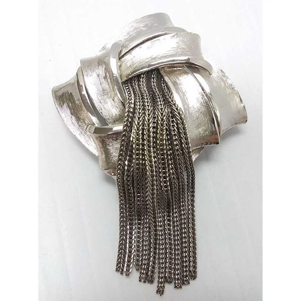 Brushed Silver-tone Diamond Shape Tassel Pin Broo… - image 1
