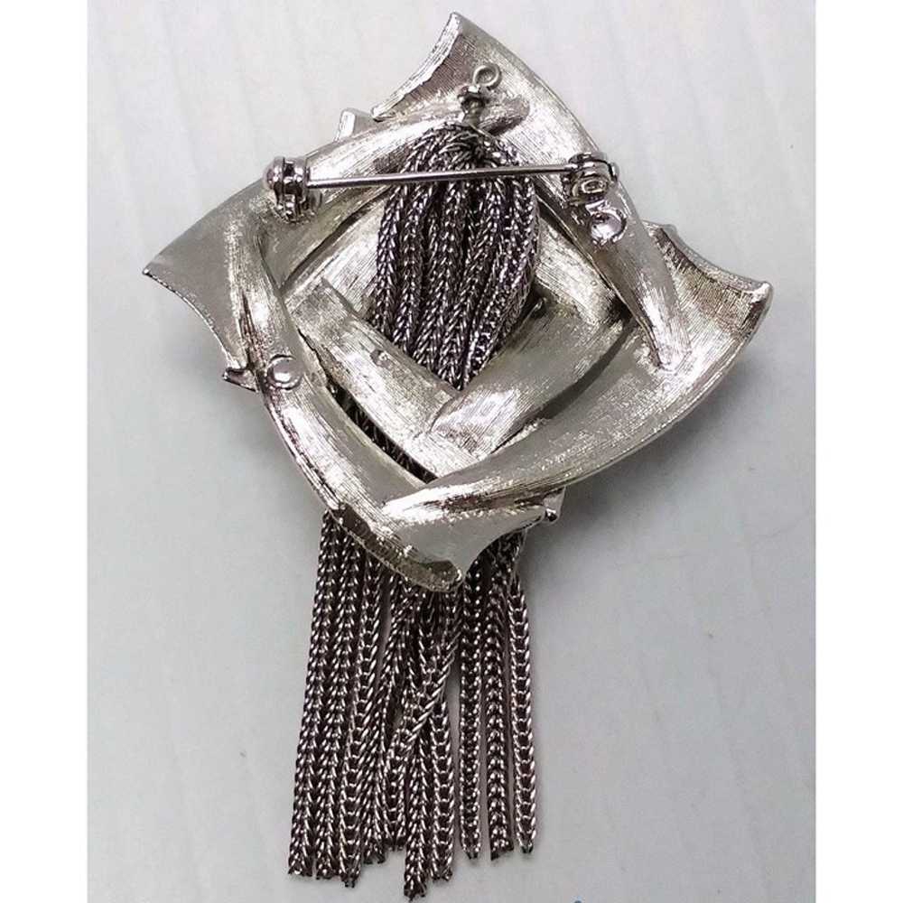 Brushed Silver-tone Diamond Shape Tassel Pin Broo… - image 2