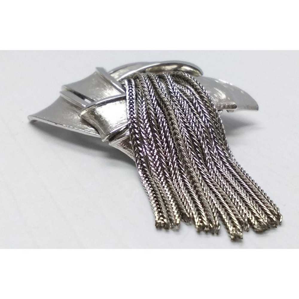 Brushed Silver-tone Diamond Shape Tassel Pin Broo… - image 3