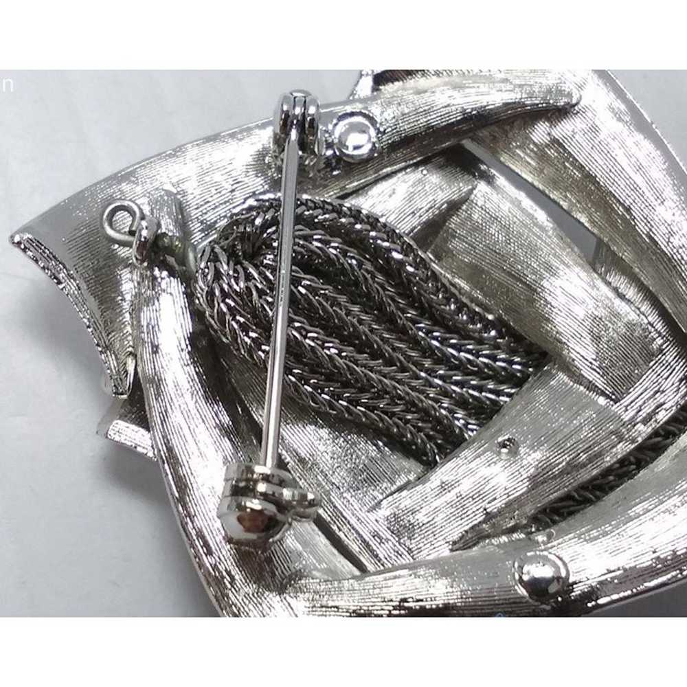 Brushed Silver-tone Diamond Shape Tassel Pin Broo… - image 7