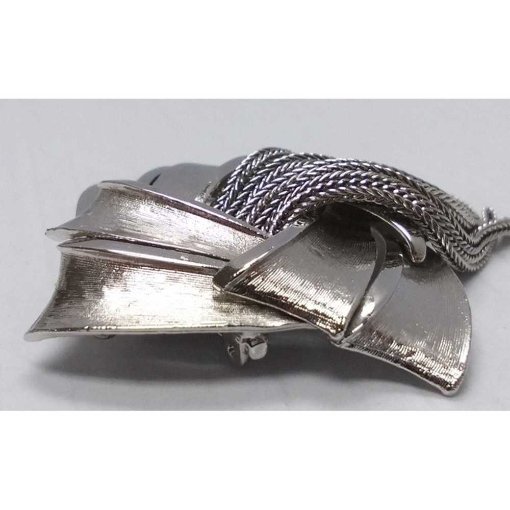 Brushed Silver-tone Diamond Shape Tassel Pin Broo… - image 8