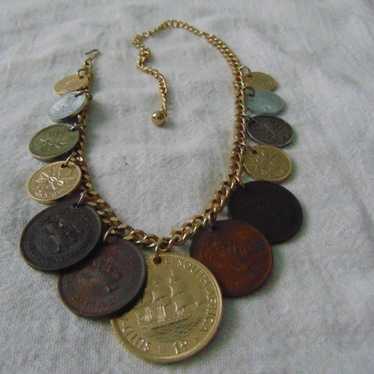 vintage foreign coins bib necklace - image 1