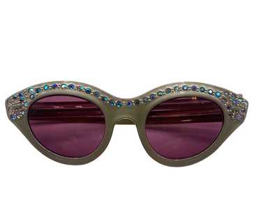50s Grey Cats Eye Rhinestone Pink Lens Sunglasses - image 1