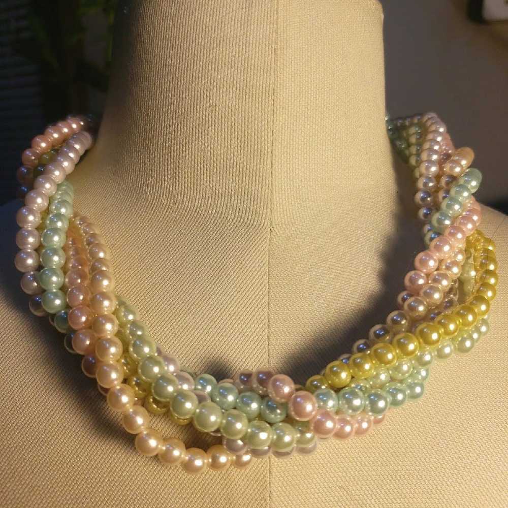 Vintage Pastel Faux Pearl Necklace - image 1