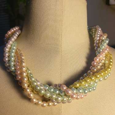 Vintage Pastel Faux Pearl Necklace - image 1