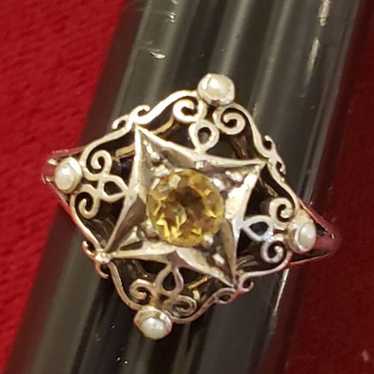 Nice Sterling Silver  Citrine Pearl Ring - image 1