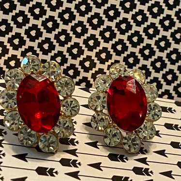 Faceted red glass vintage clip ons
