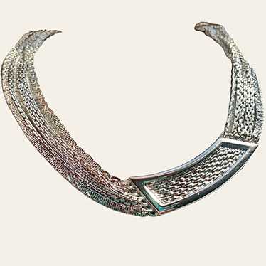 Vintage Monet Silver Multi Chain Necklace Collar … - image 1