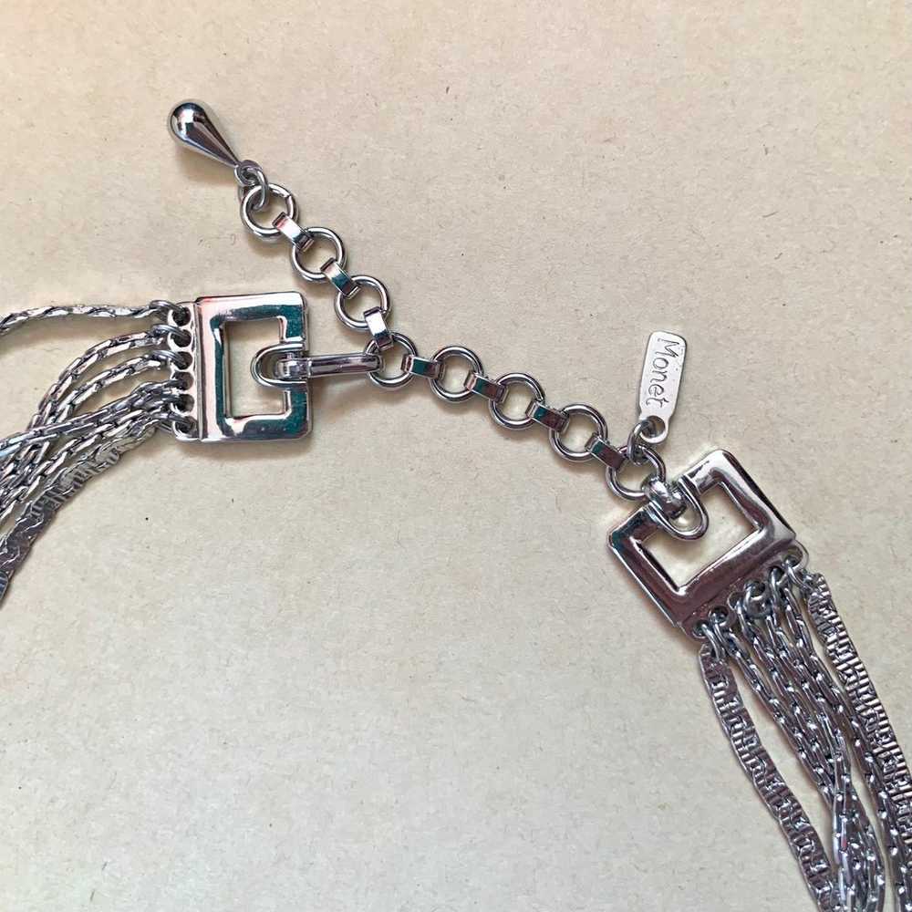 Vintage Monet Silver Multi Chain Necklace Collar … - image 6