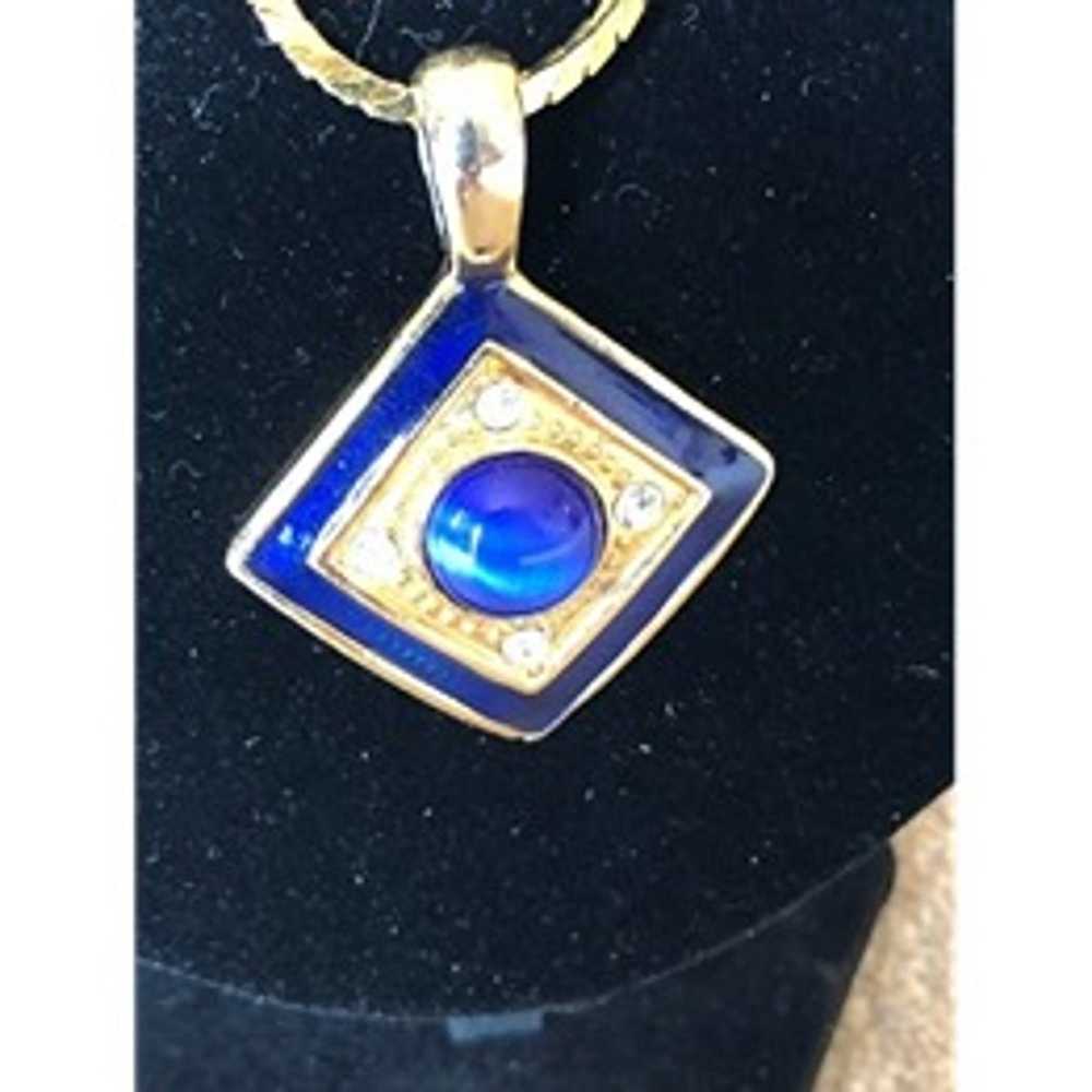 Vintage Monet Blue Cat's Eye Pendant Necklace - image 1