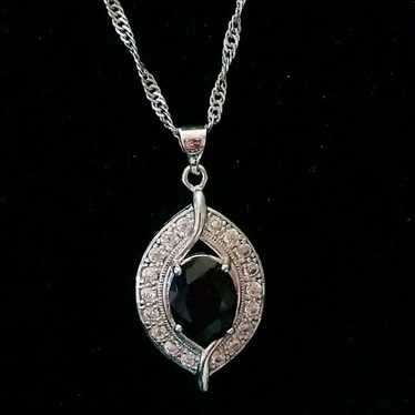 Chic Sterling Silver Black Sapphire Pendant and 2… - image 1