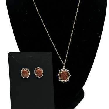 14KT Yellow Gold Filled Goldstone Pendant and Mat… - image 1