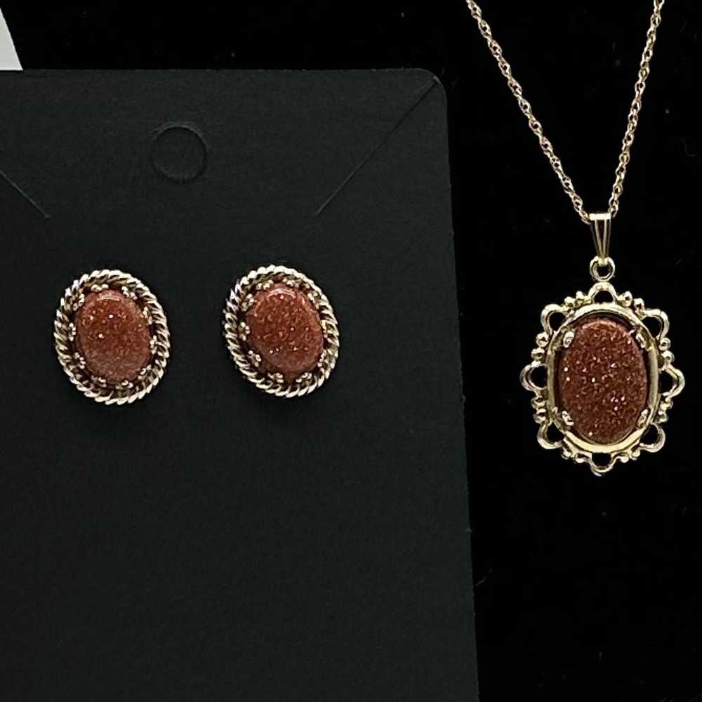14KT Yellow Gold Filled Goldstone Pendant and Mat… - image 2