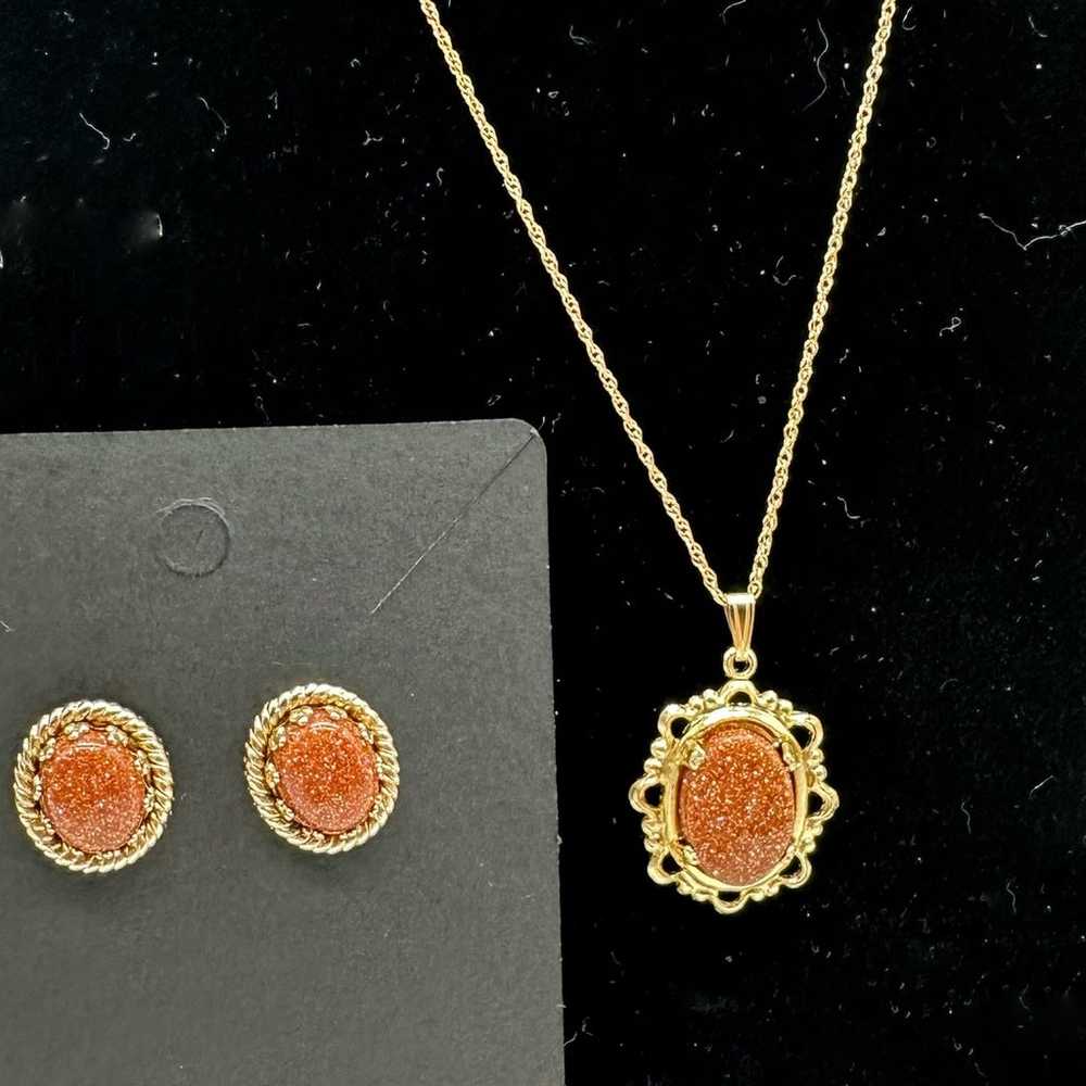 14KT Yellow Gold Filled Goldstone Pendant and Mat… - image 3