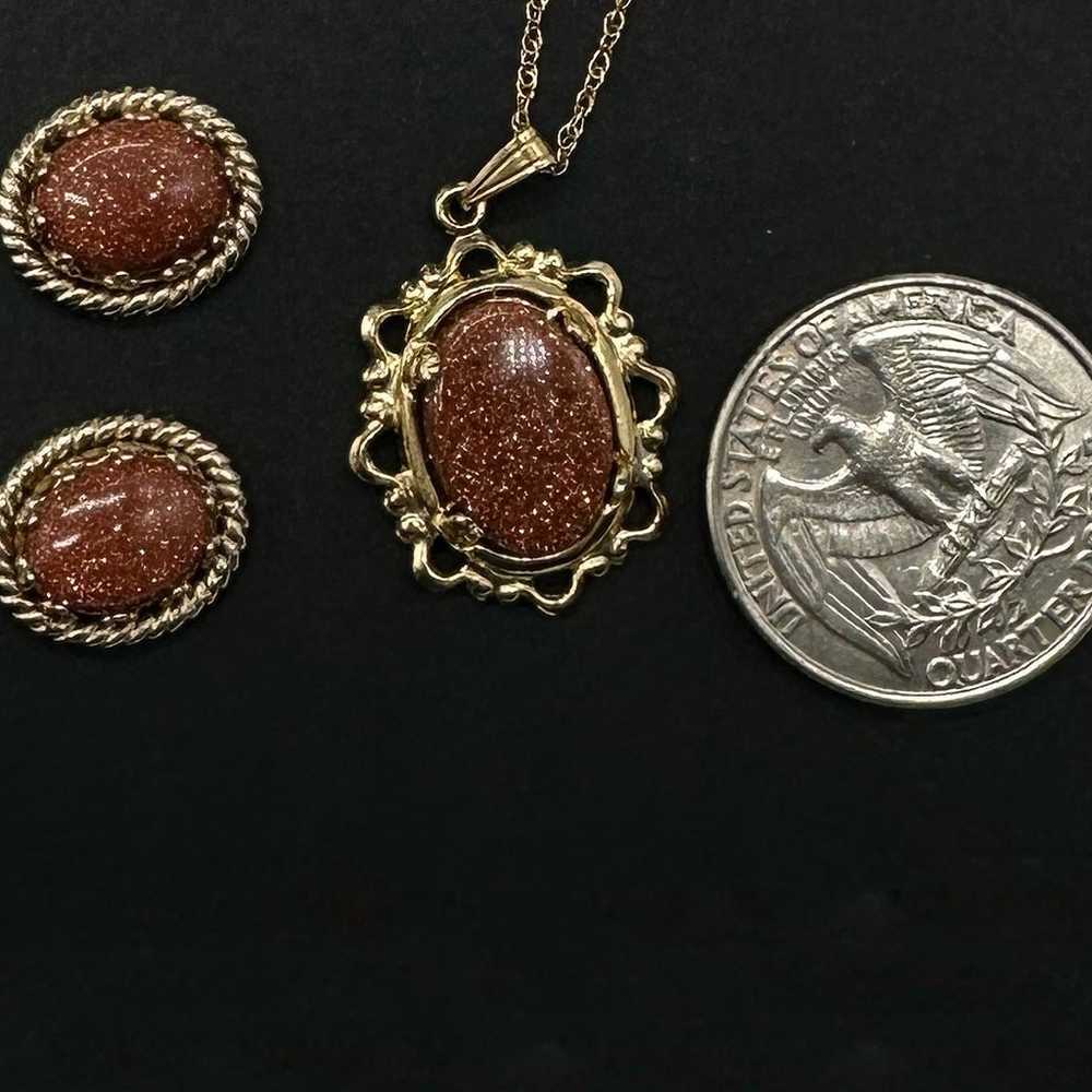 14KT Yellow Gold Filled Goldstone Pendant and Mat… - image 5