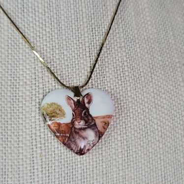 Vintage Hand Painted Rabbit Necklace - image 1