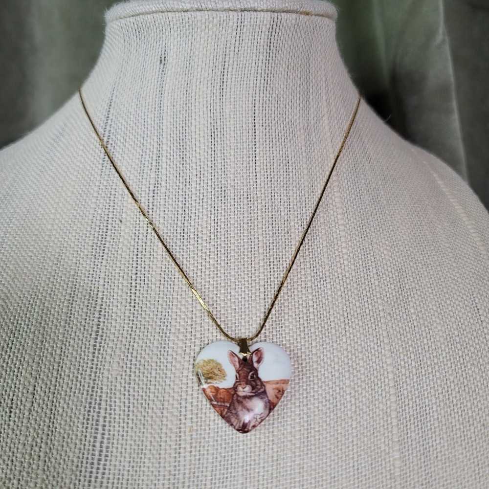 Vintage Hand Painted Rabbit Necklace - image 3
