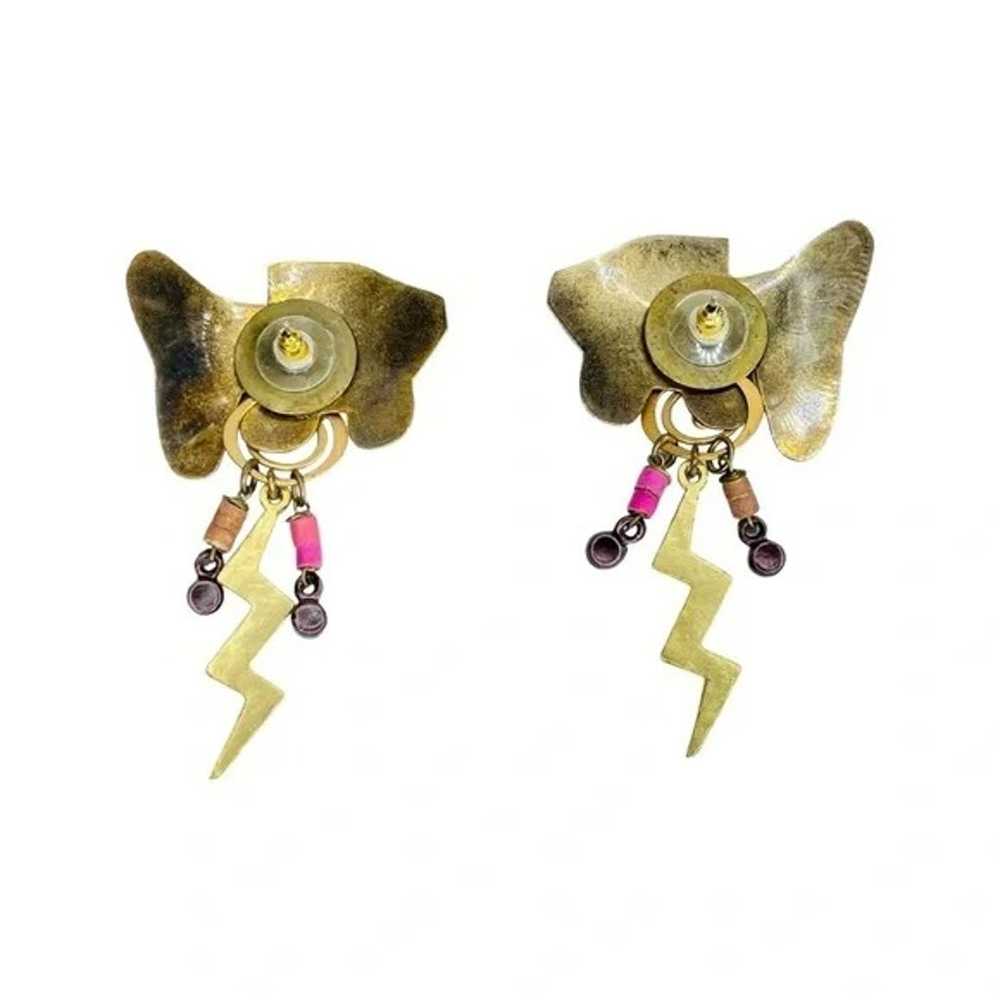Vintage Gold Tone Fish Earrings with Beaded Dangl… - image 2