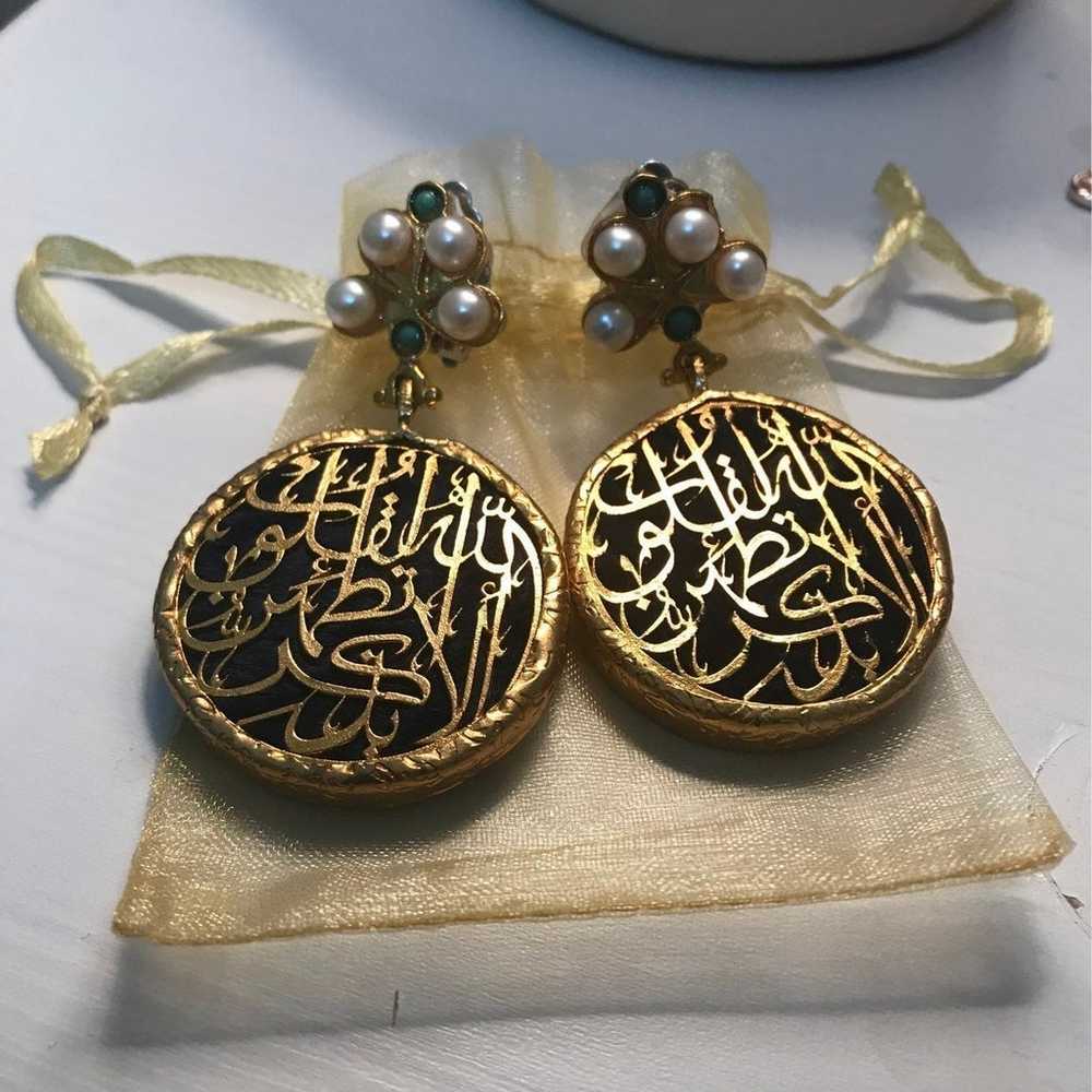Vintage Arabian Velvet Gold Earrings - image 2