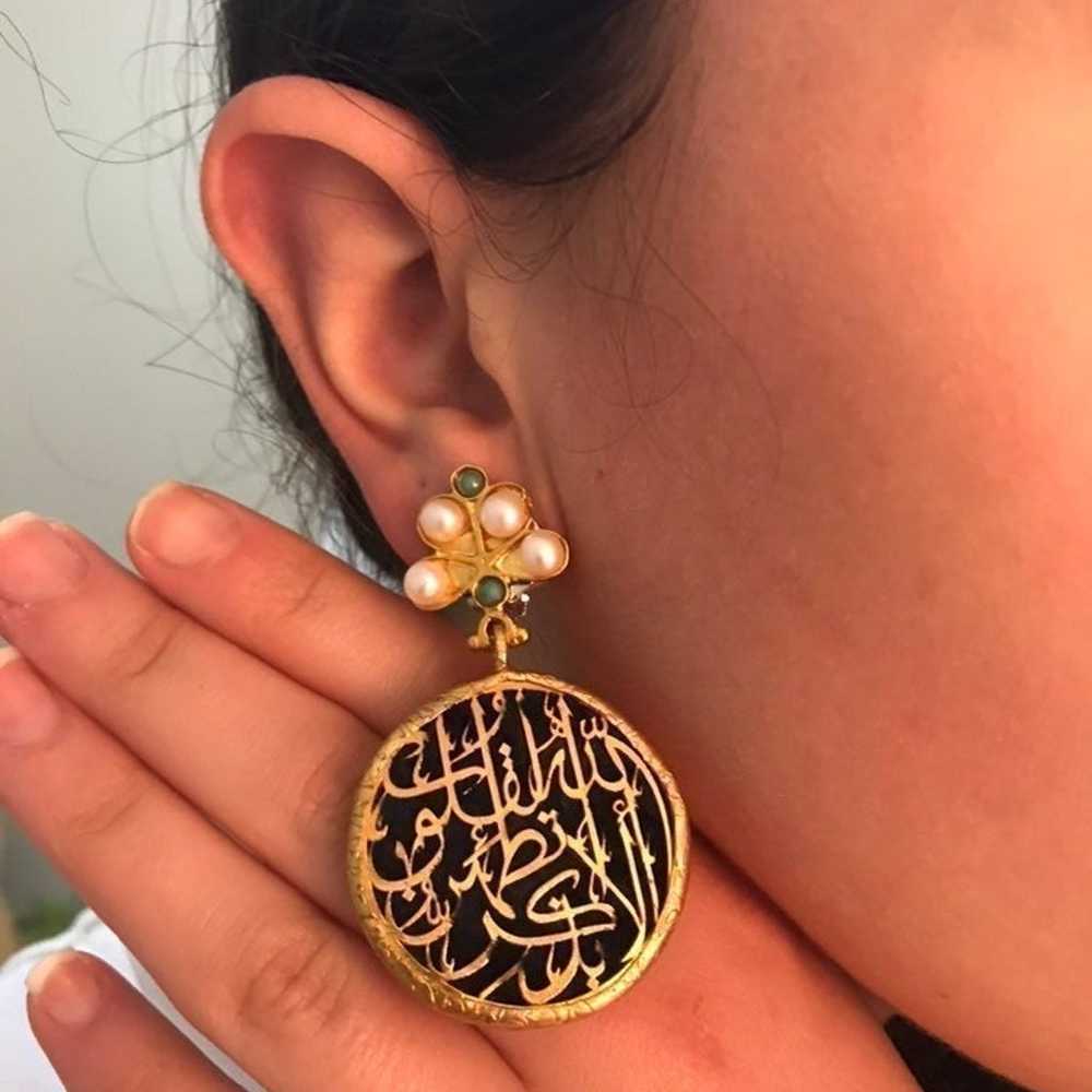 Vintage Arabian Velvet Gold Earrings - image 5