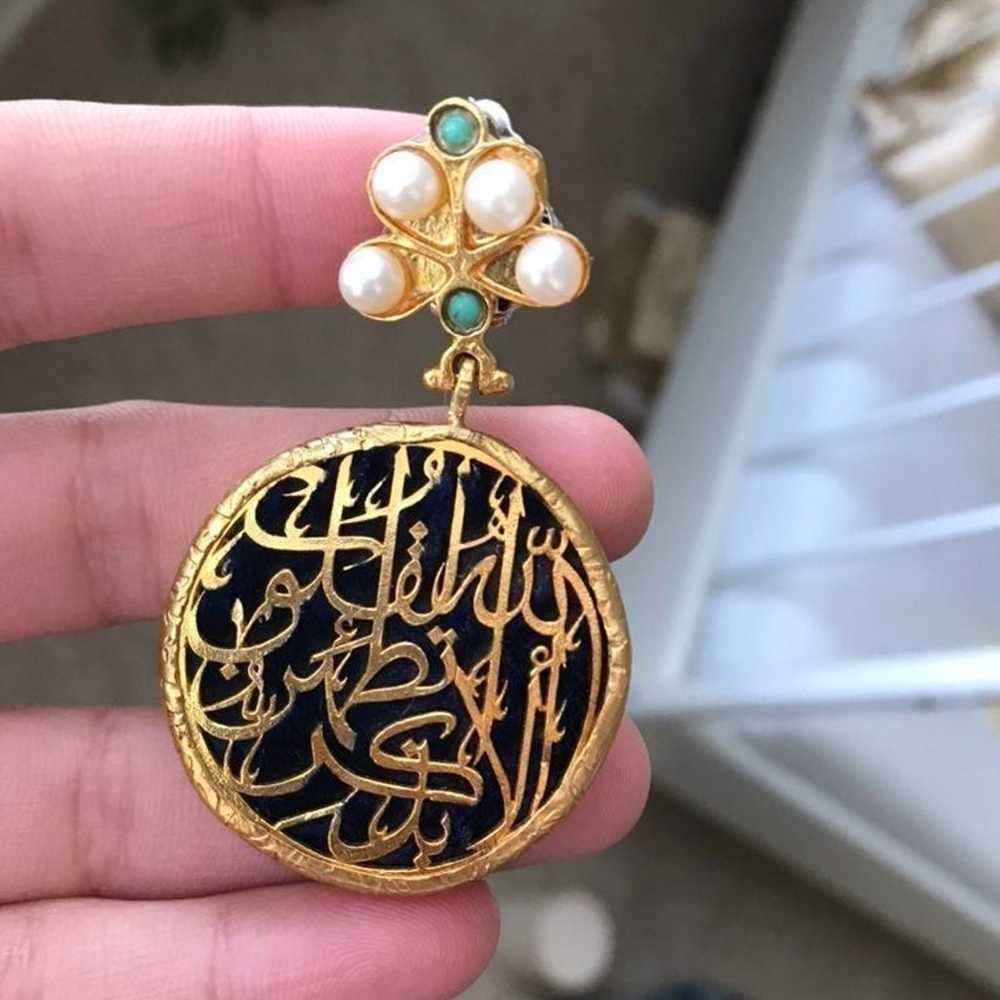 Vintage Arabian Velvet Gold Earrings - image 7
