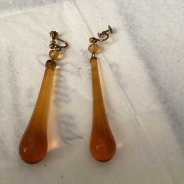 Earrings VINTAGE AMBER GLASS 3 inch - image 1