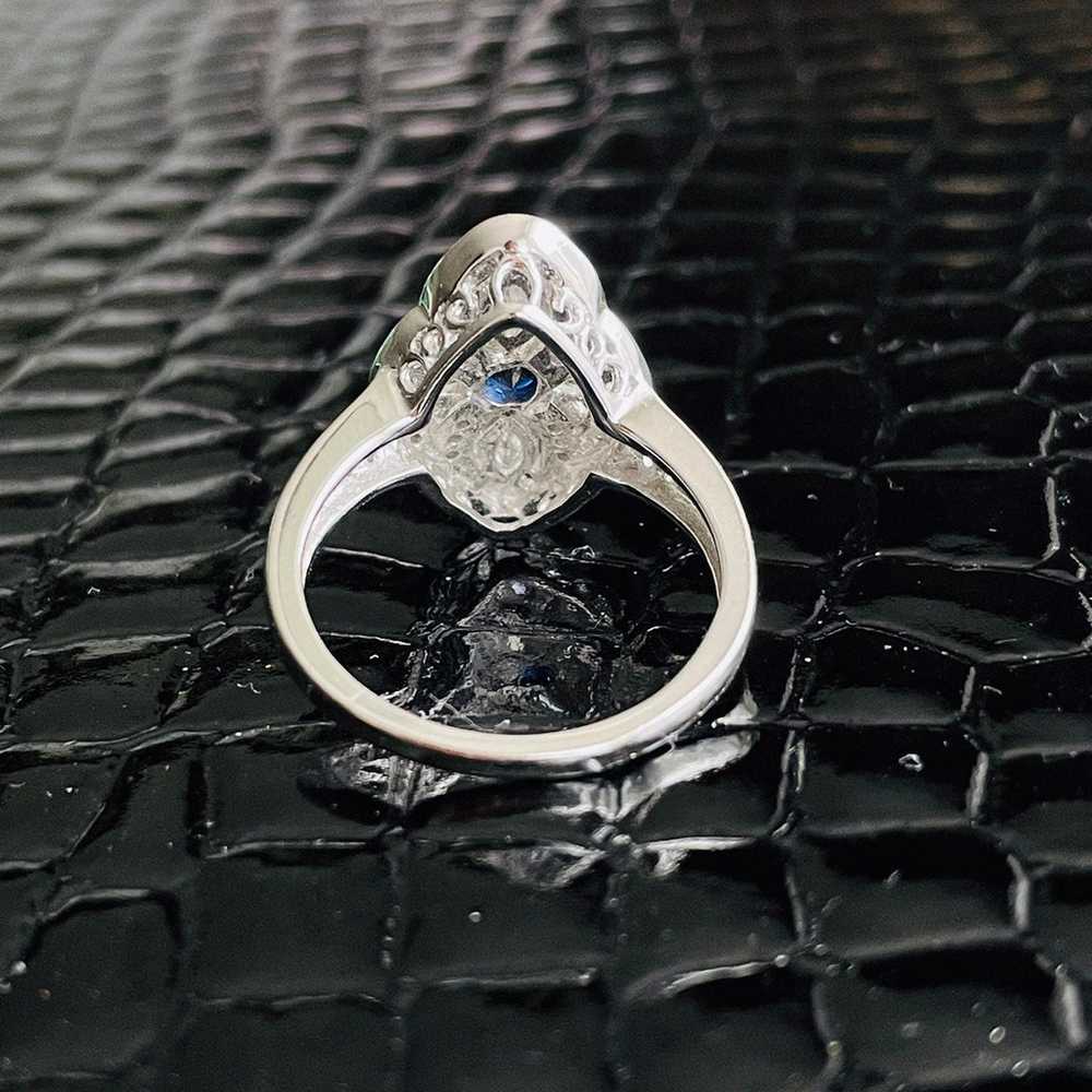 Art Deco Lab Sapphire & CZ Sterling Ring - image 8