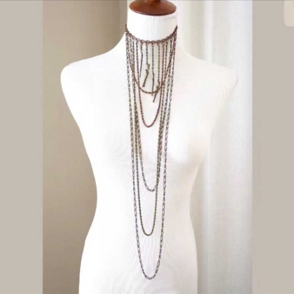 Brass Copper Metal Gun Chain Choker Drape Necklace - Gem