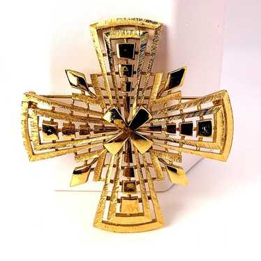 MONET Vintage Gold Tone Celtic Cross Brooch Pin s… - image 1