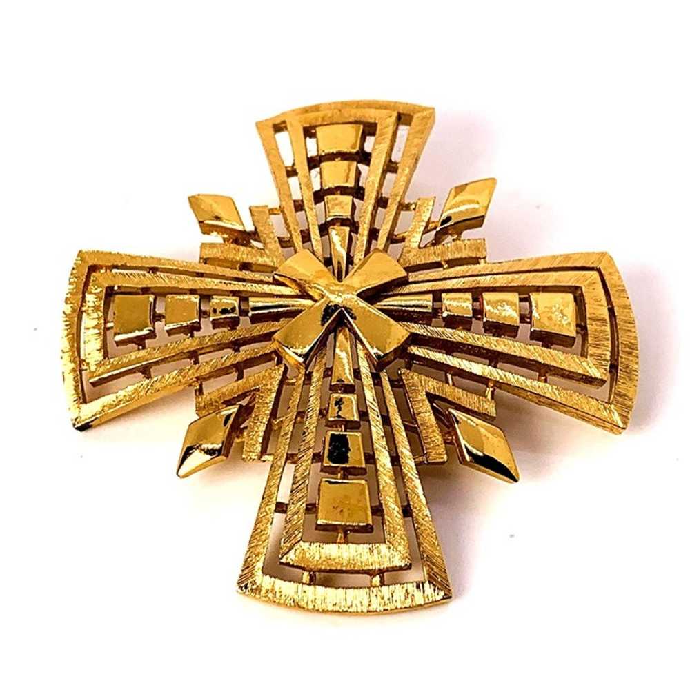 MONET Vintage Gold Tone Celtic Cross Brooch Pin s… - image 2