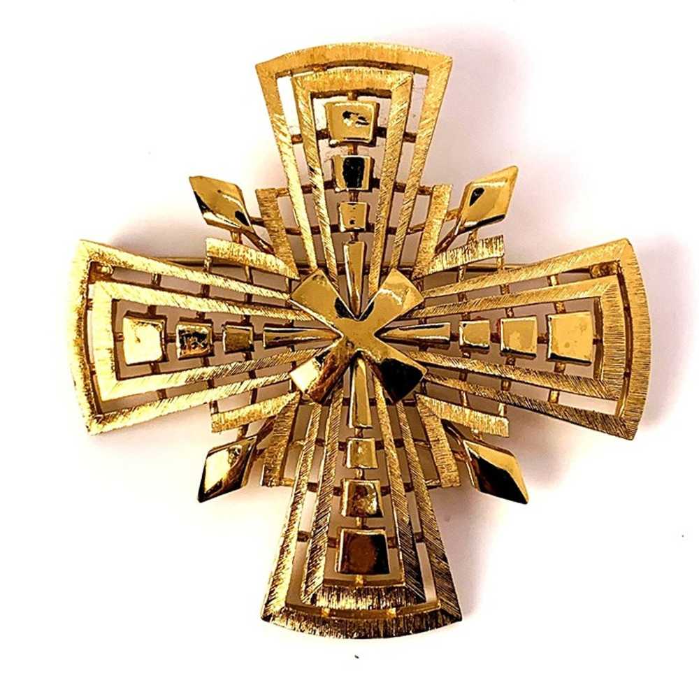 MONET Vintage Gold Tone Celtic Cross Brooch Pin s… - image 3