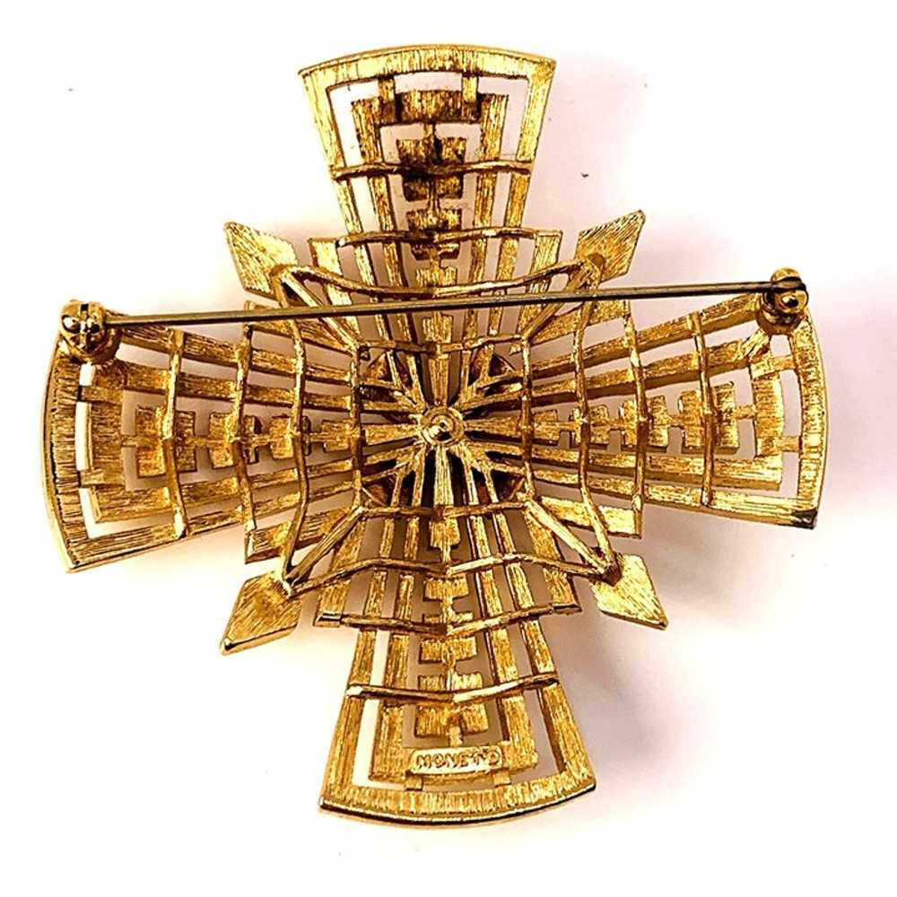 MONET Vintage Gold Tone Celtic Cross Brooch Pin s… - image 4