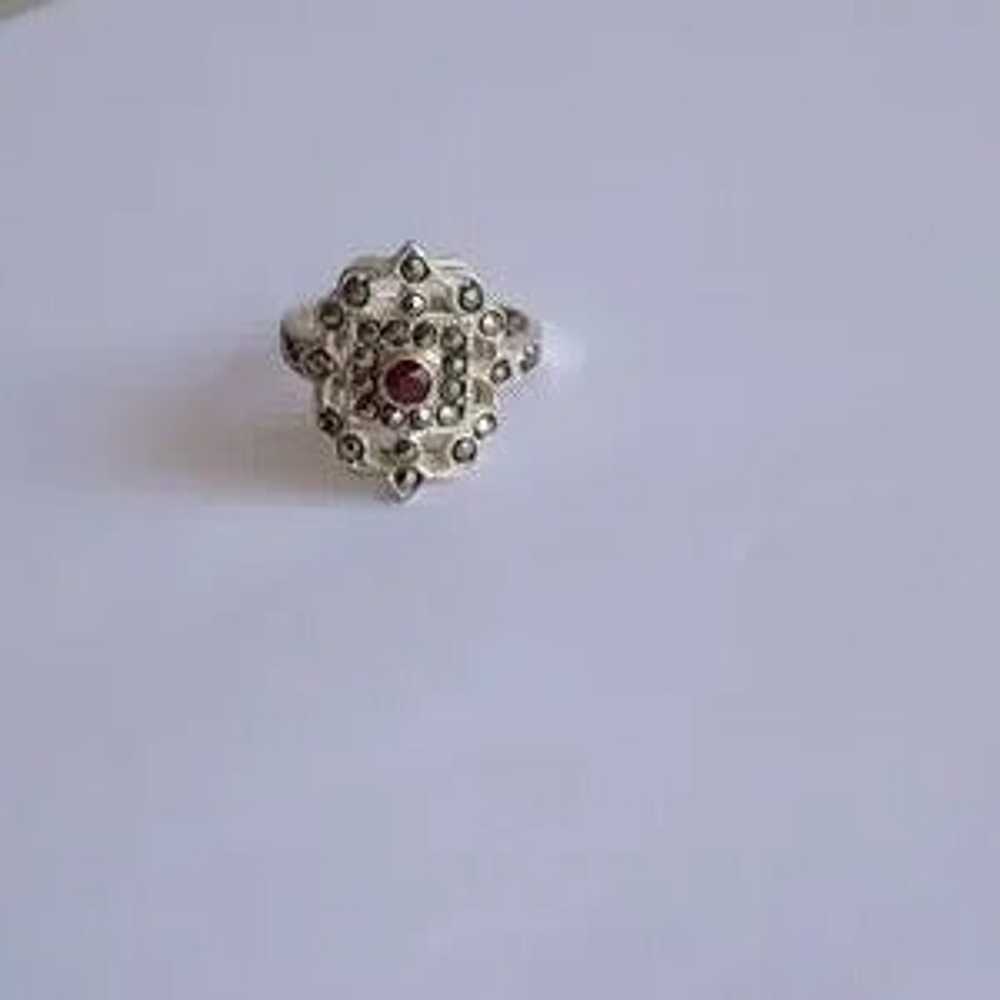 Sterling Silver Garnet Marcasite Ring - image 1