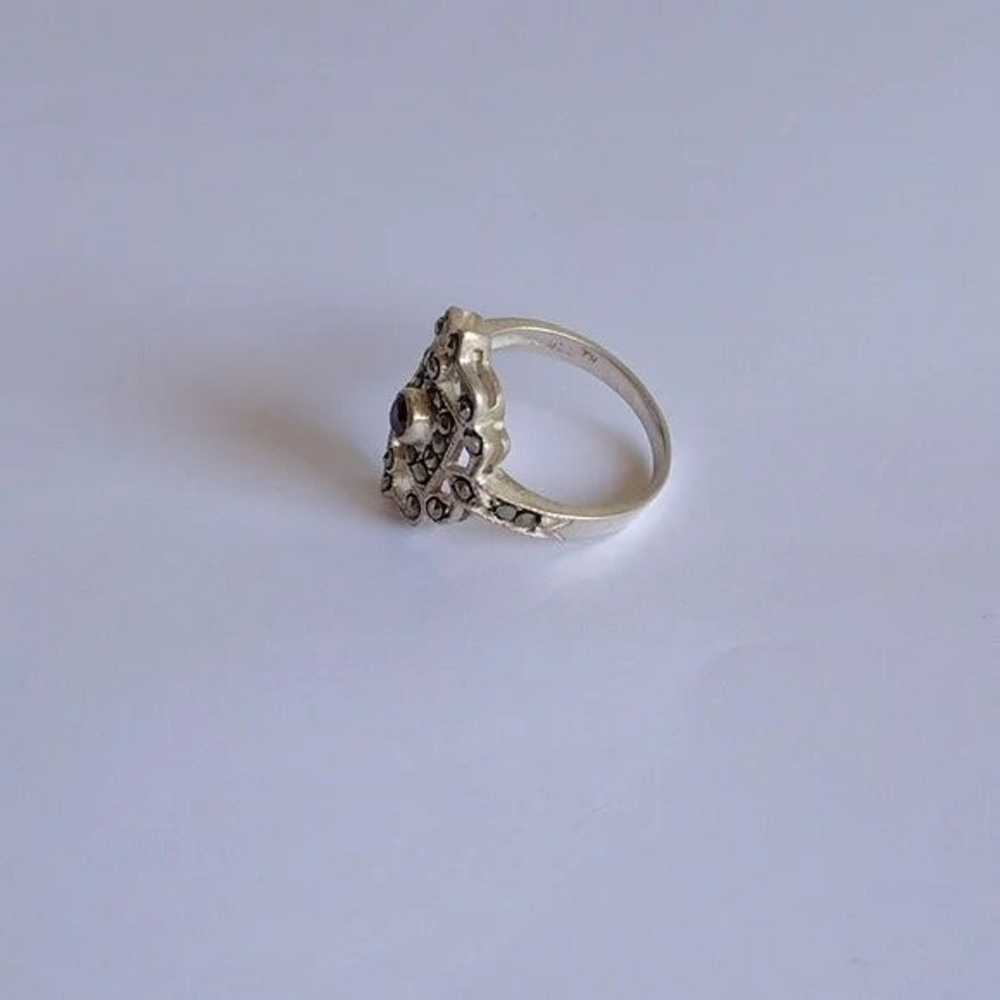 Sterling Silver Garnet Marcasite Ring - image 3