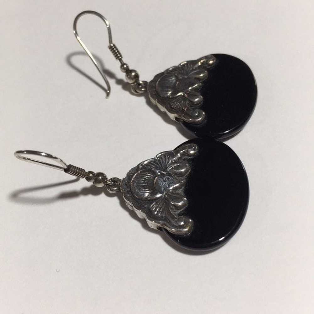 VINTAGE STERLING SILVER AND ONYX EARRINGS - image 5