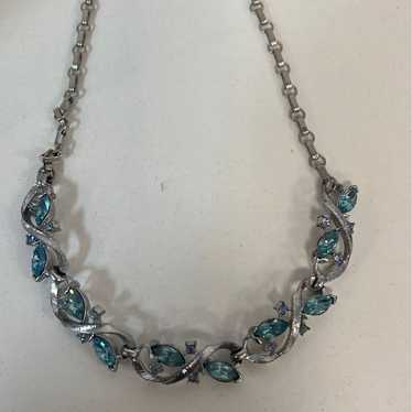 LISNER Blue Rhinestone Link Necklace Rhodium Plat… - image 1