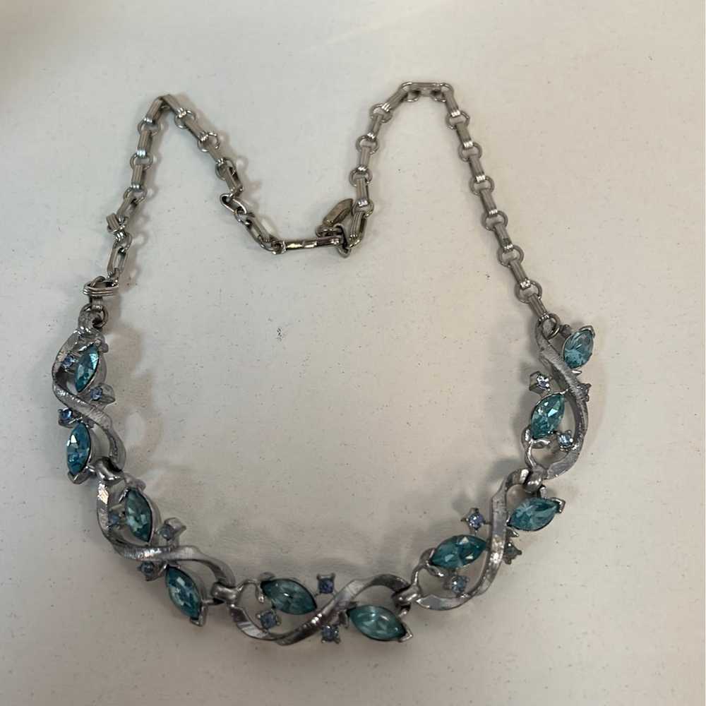 LISNER Blue Rhinestone Link Necklace Rhodium Plat… - image 2