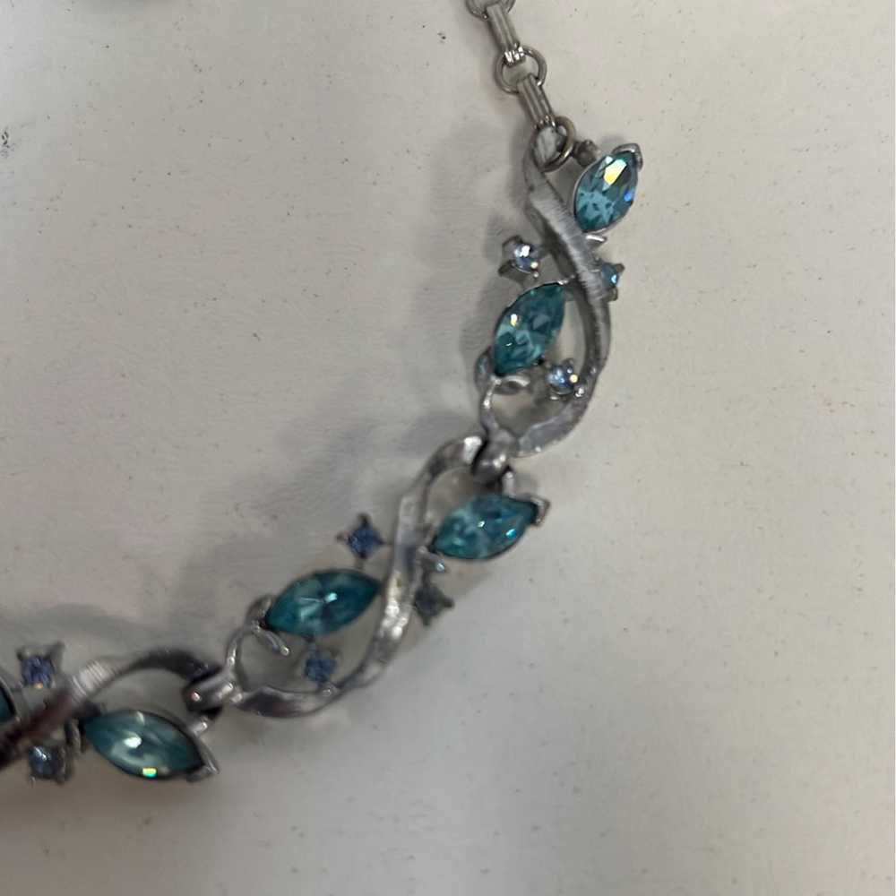 LISNER Blue Rhinestone Link Necklace Rhodium Plat… - image 3