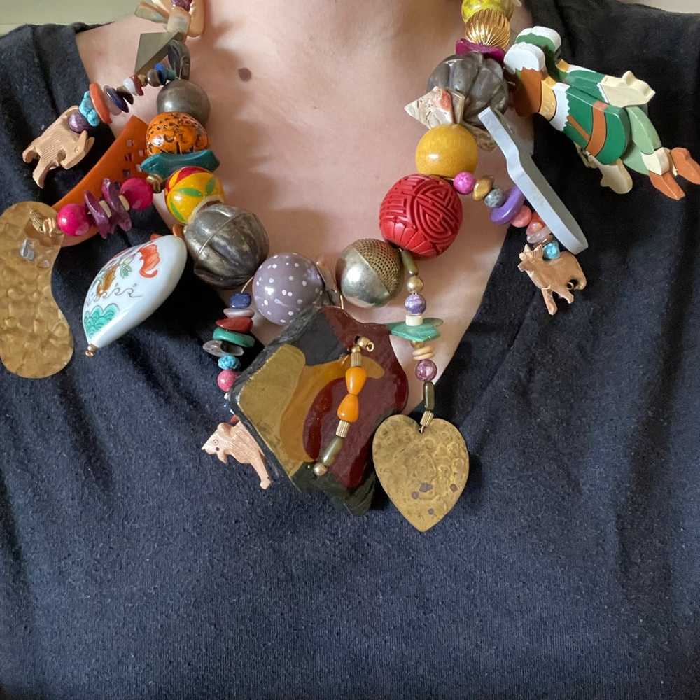 Vintage mixed material statement Necklace - image 1