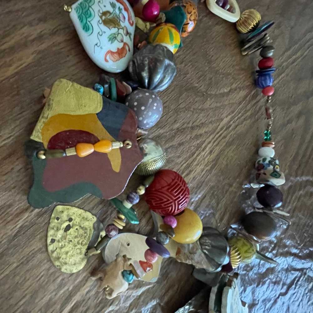 Vintage mixed material statement Necklace - image 5