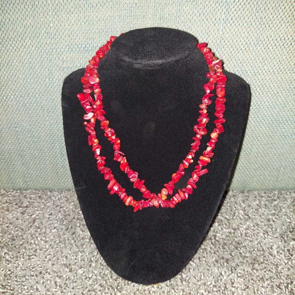 Vintage Red Coral Authentic 2 strand necklace - image 1