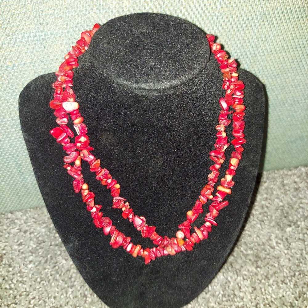 Vintage Red Coral Authentic 2 strand necklace - image 2