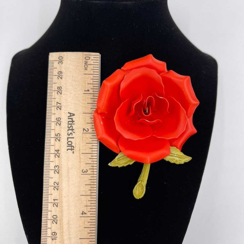 Vintage 1950's Metsl Enamel 3D Rose Pin. Gift idea - image 4