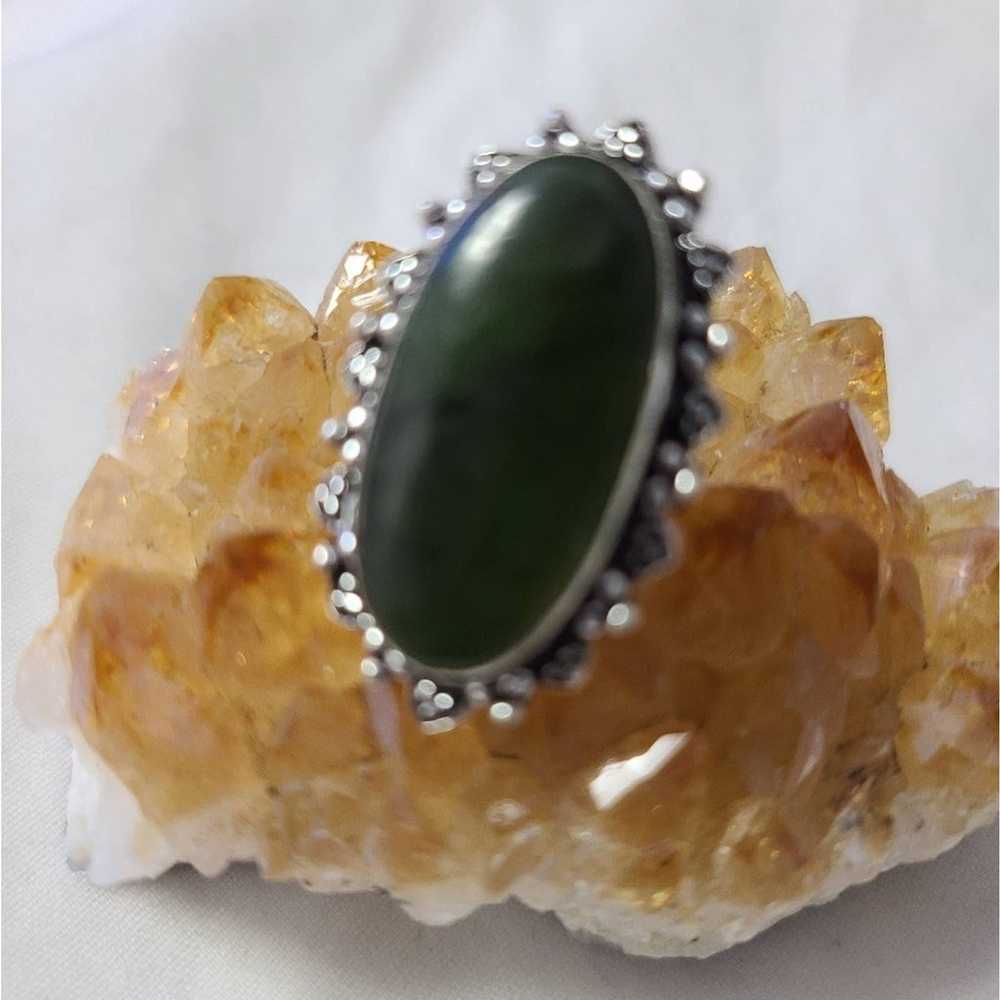 New*Vintage Green Jade Silver Ring - image 2