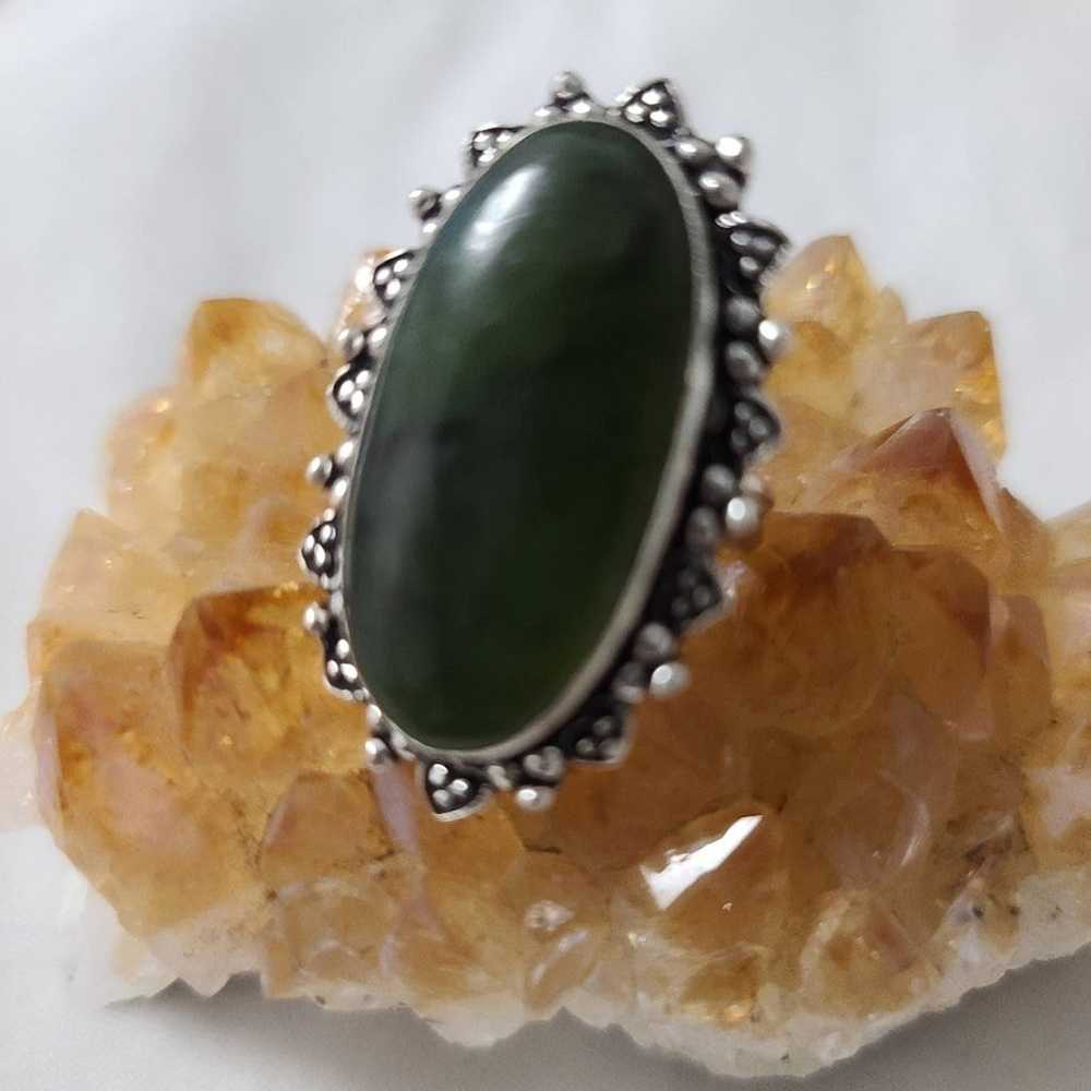 New*Vintage Green Jade Silver Ring - image 3